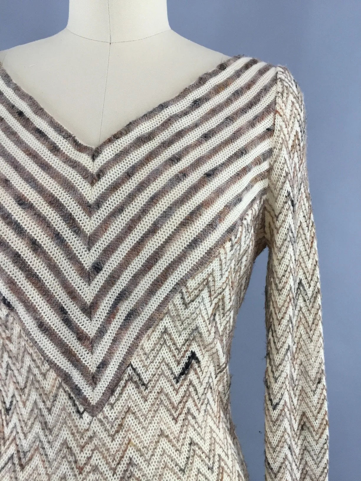 Vintage 1970s Maxi Sweater Dress / Coco California / Chevron Knit Dress