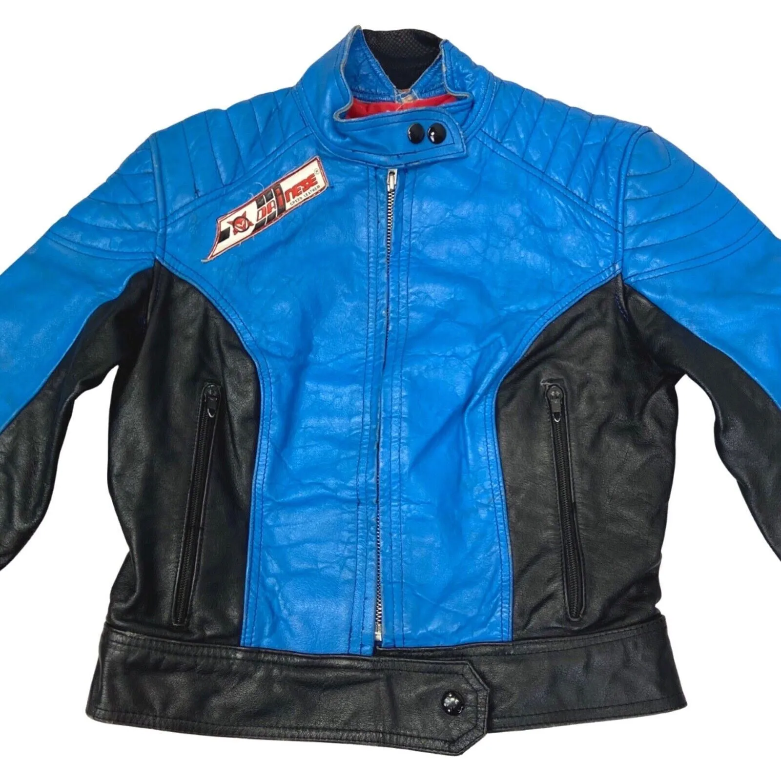 Vintage 90s Blue Black Dainese Leather Biker Jacket 8 10 S