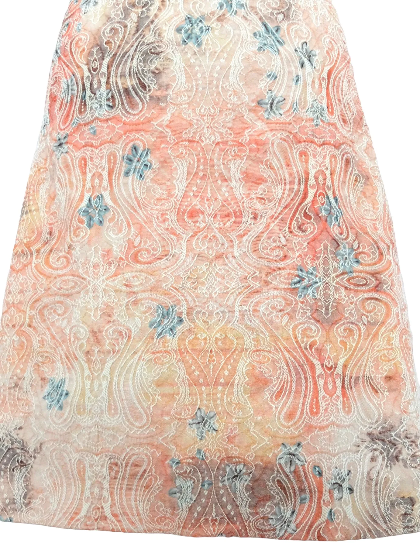 Vintage 90s Y2K Preppy Bohemian High Waisted Festival Style Pastel Abstract Patterned Ombre Acid Wash Pencil Knee Length Skirt | Size L