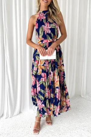 Vintage Elegant Floral Frenulum Halter Printed Dress Dresses