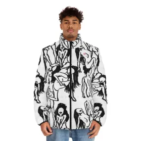 White Nude Art Men's Jacket, Best Regular Fit Polyester Men's Puffer Jacket With Stand Up Collar (US Size: S-2XL)