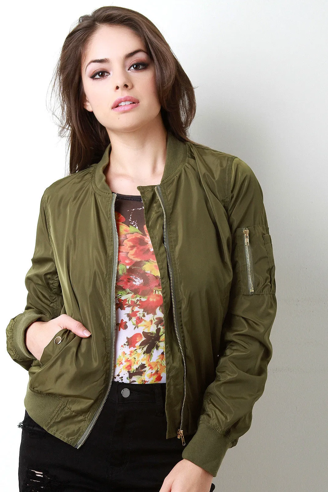 Windbreaker Zip-Up Bomber Jacket