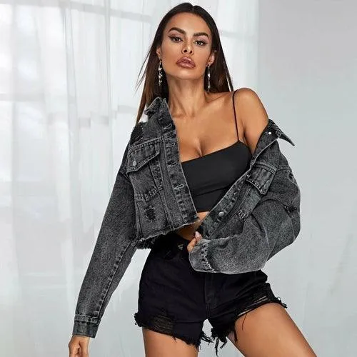 Women Fashion Denim Jacket Short Coat