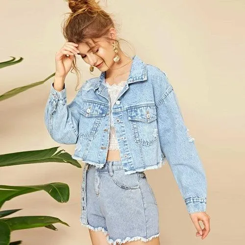 Women Fashion Denim Jacket Short Coat