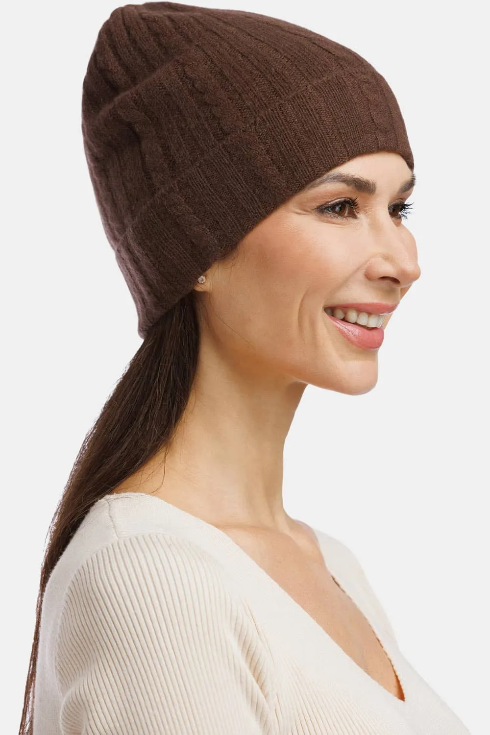 Women's 100% Pure Cashmere Cable Knit Hat