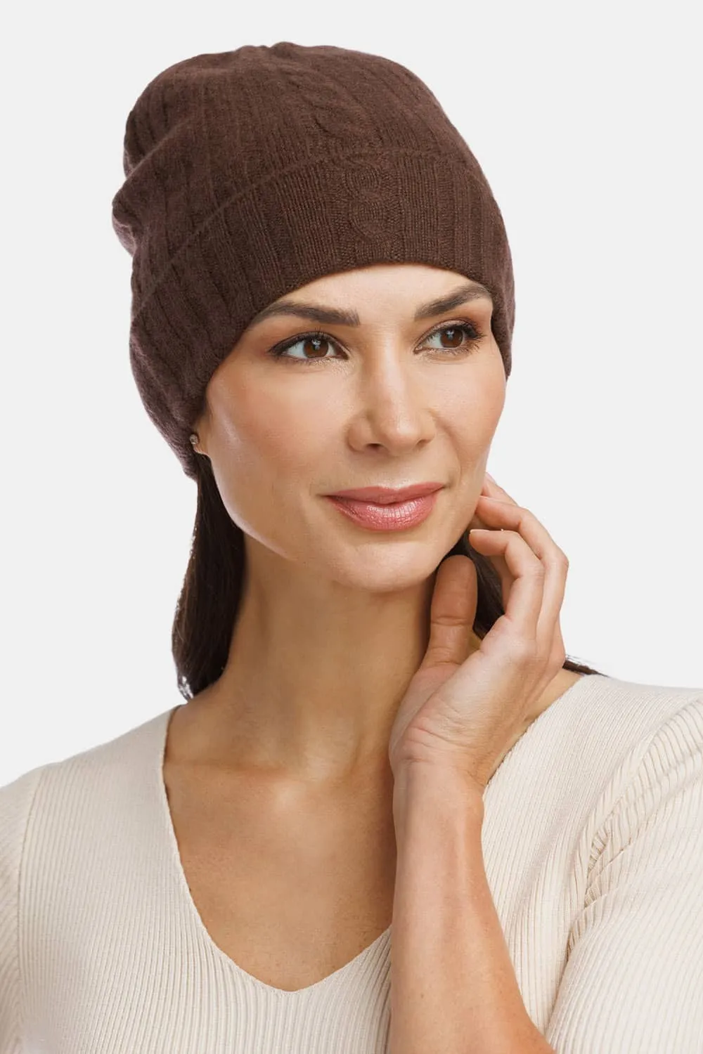 Women's 100% Pure Cashmere Cable Knit Hat