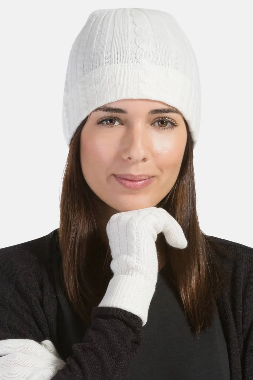 Women's 100% Pure Cashmere Cable Knit Hat