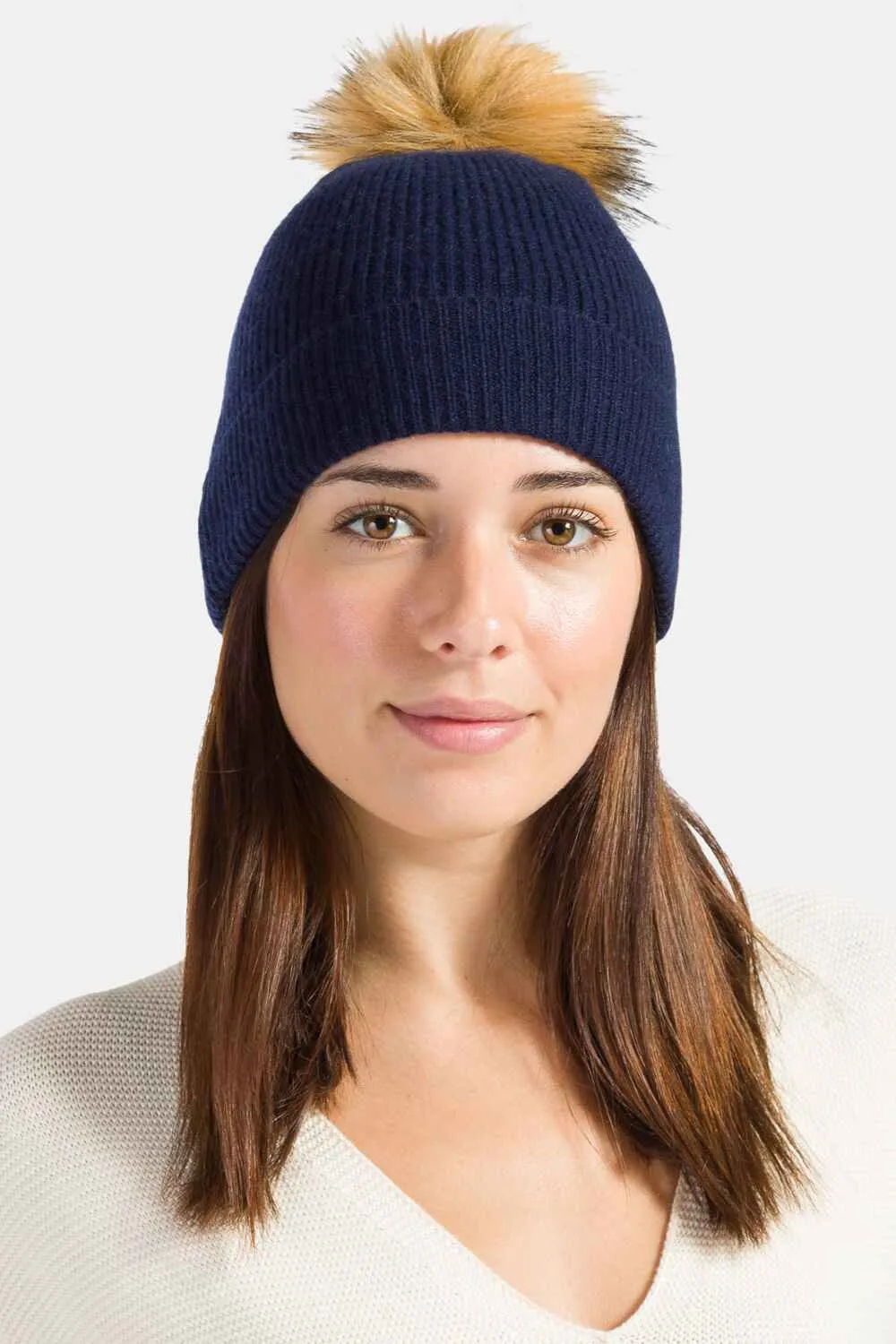 Women's 100% Pure Cashmere Pom Beanie Hat