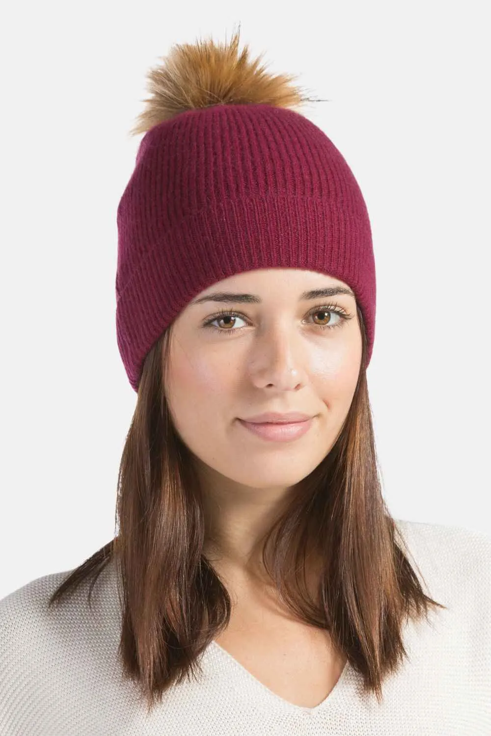 Women's 100% Pure Cashmere Pom Beanie Hat