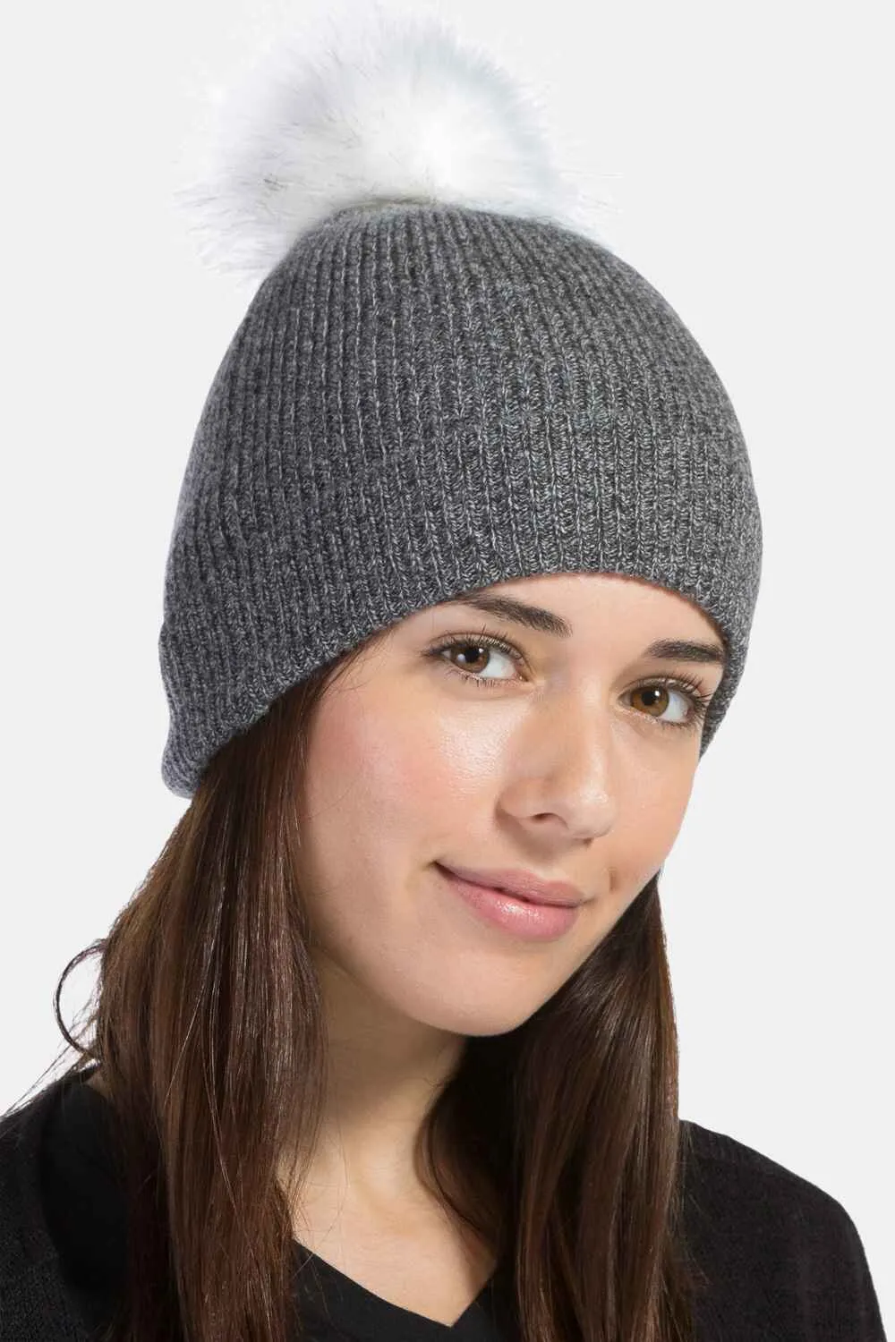 Women's 100% Pure Cashmere Pom Beanie Hat