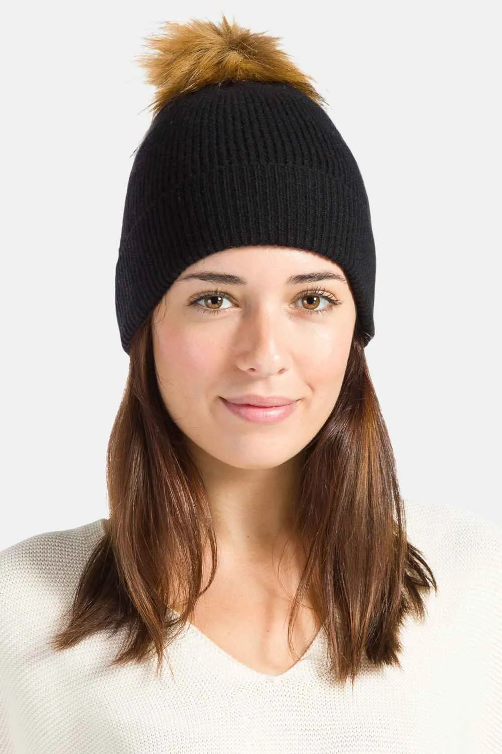 Women's 100% Pure Cashmere Pom Beanie Hat