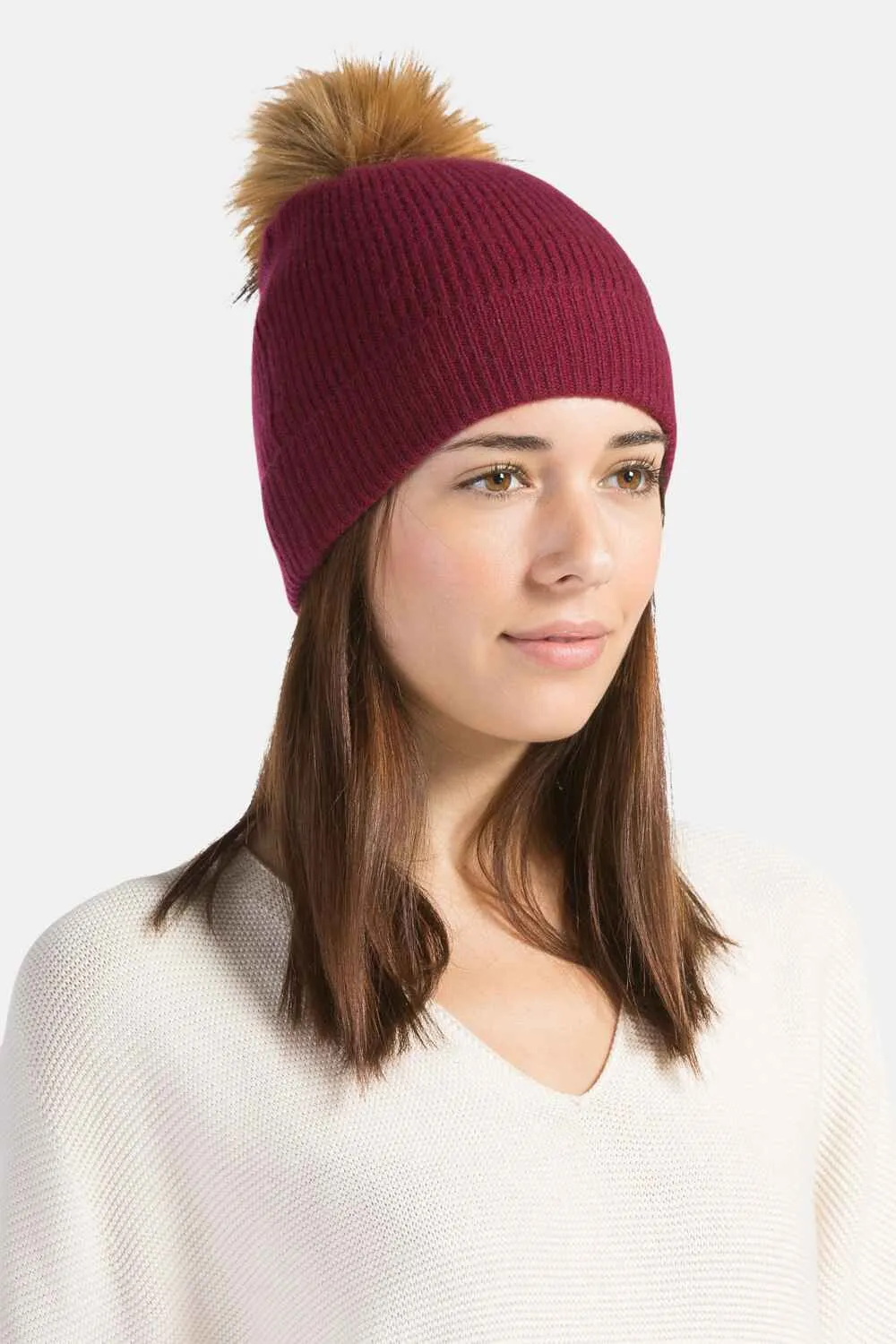 Women's 100% Pure Cashmere Pom Beanie Hat