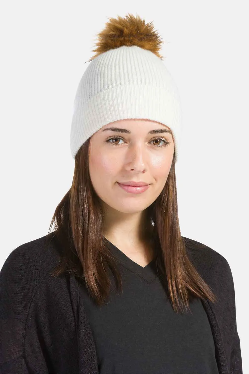 Women's 100% Pure Cashmere Pom Beanie Hat