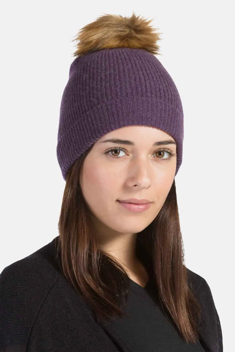 Women's 100% Pure Cashmere Pom Beanie Hat