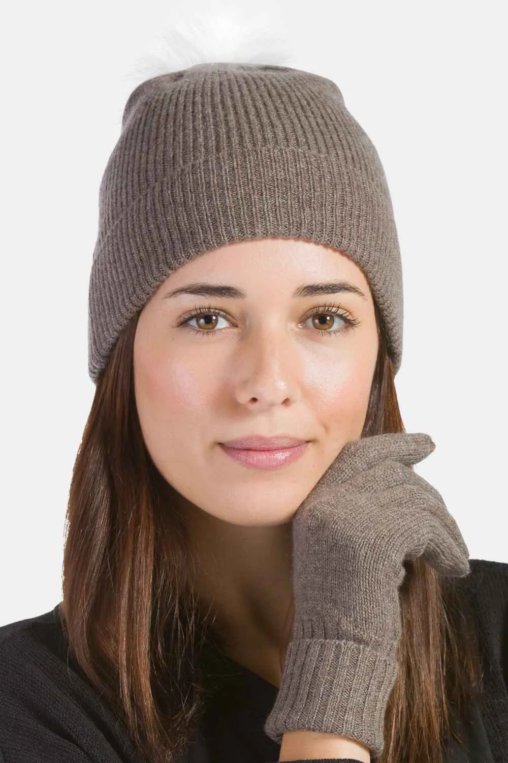 Women's 100% Pure Cashmere Pom Beanie Hat