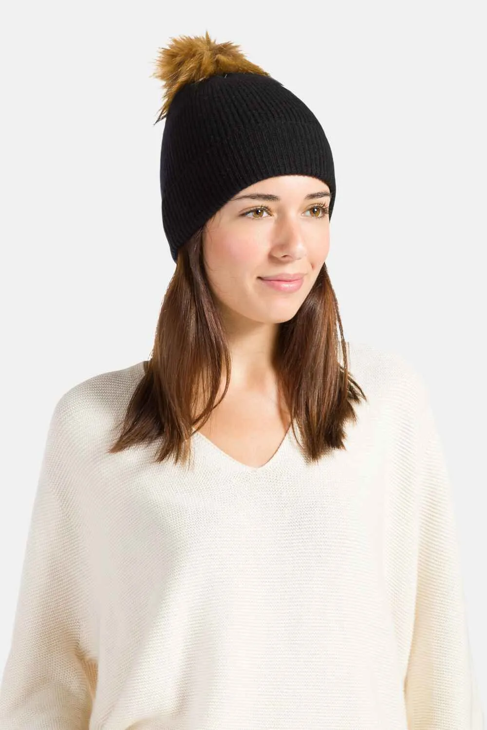 Women's 100% Pure Cashmere Pom Beanie Hat