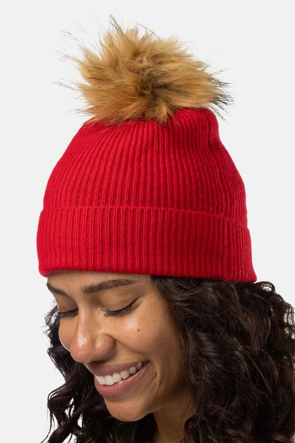 Women's 100% Pure Cashmere Pom Beanie Hat