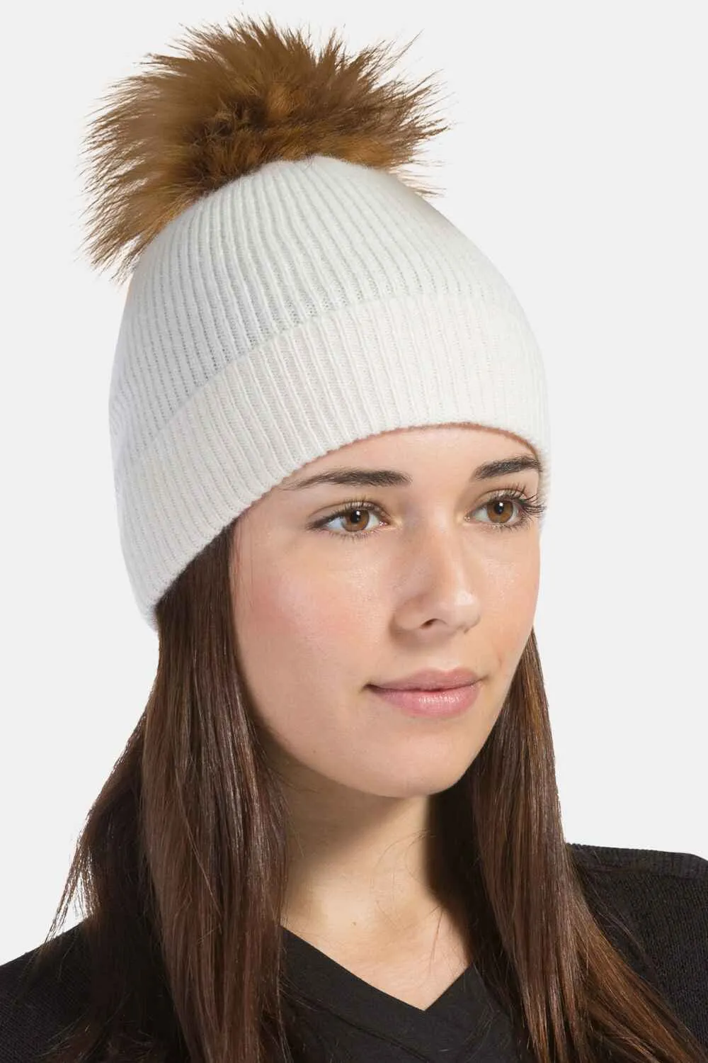 Women's 100% Pure Cashmere Pom Beanie Hat