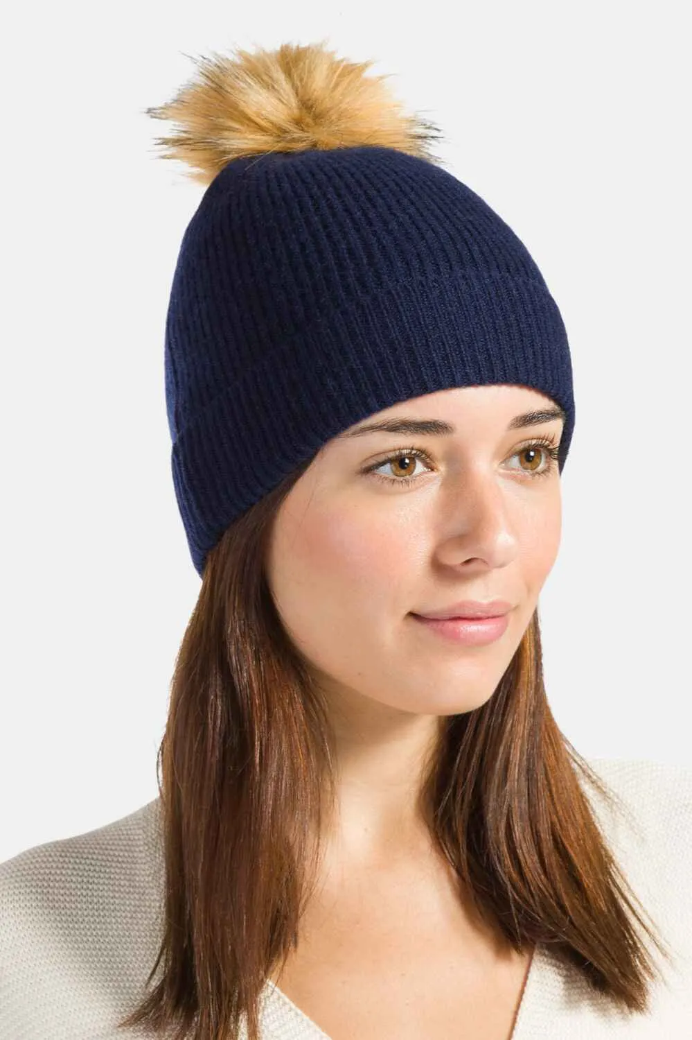 Women's 100% Pure Cashmere Pom Beanie Hat