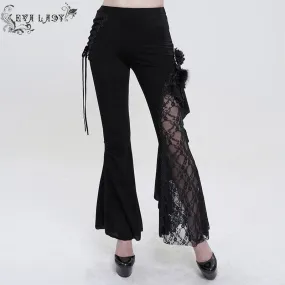 Women's Gothic Strappy Lace Splice Flared Pants