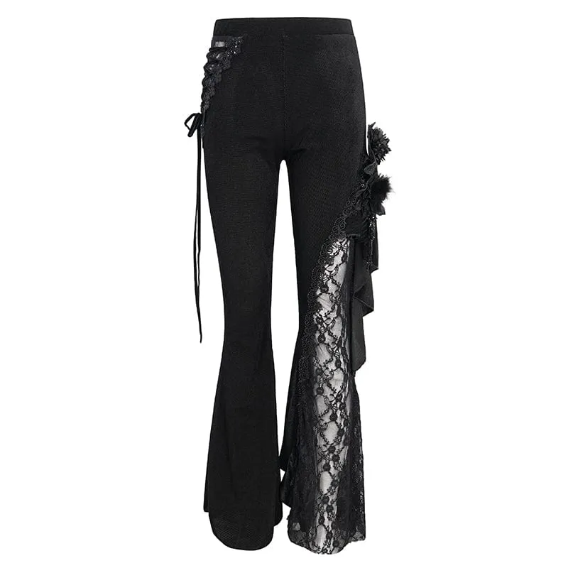 Women's Gothic Strappy Lace Splice Flared Pants