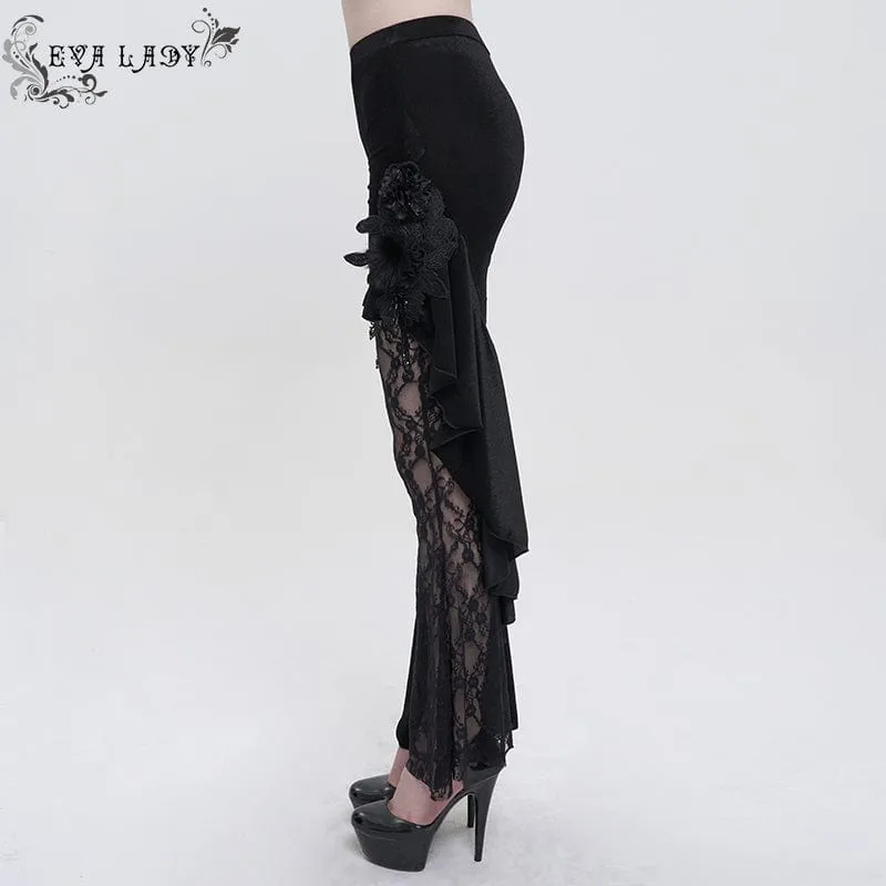 Women's Gothic Strappy Lace Splice Flared Pants