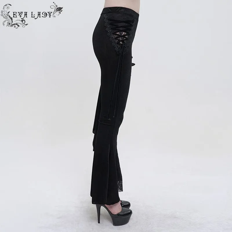 Women's Gothic Strappy Lace Splice Flared Pants