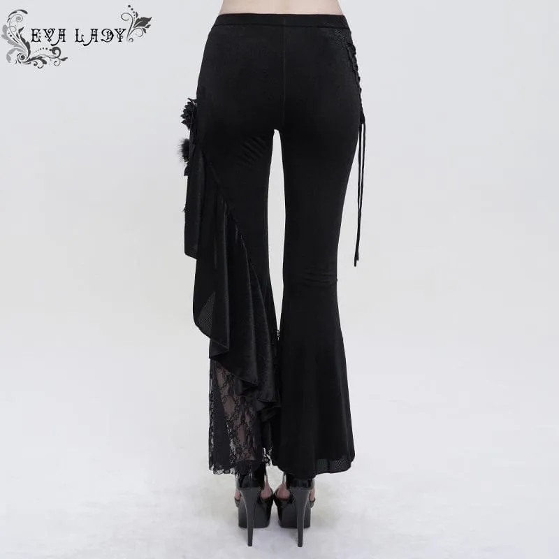 Women's Gothic Strappy Lace Splice Flared Pants