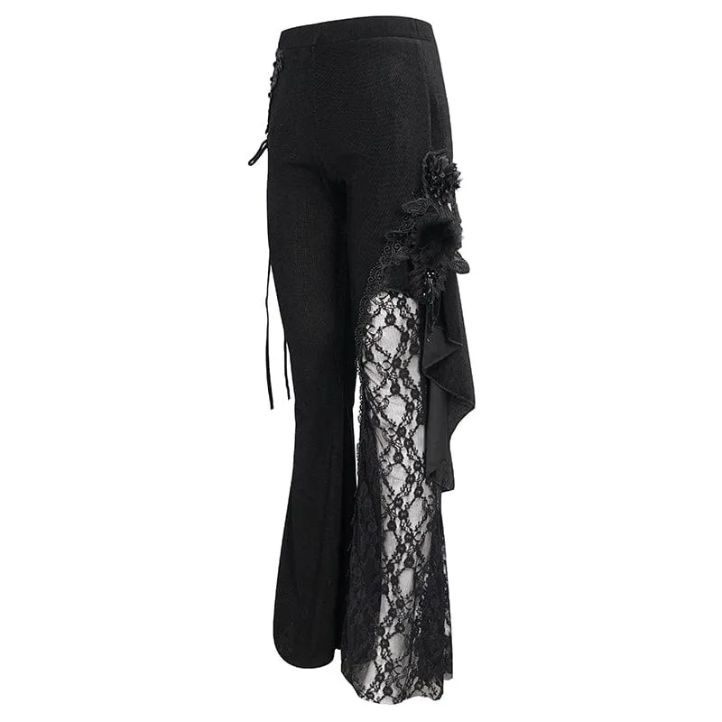 Women's Gothic Strappy Lace Splice Flared Pants