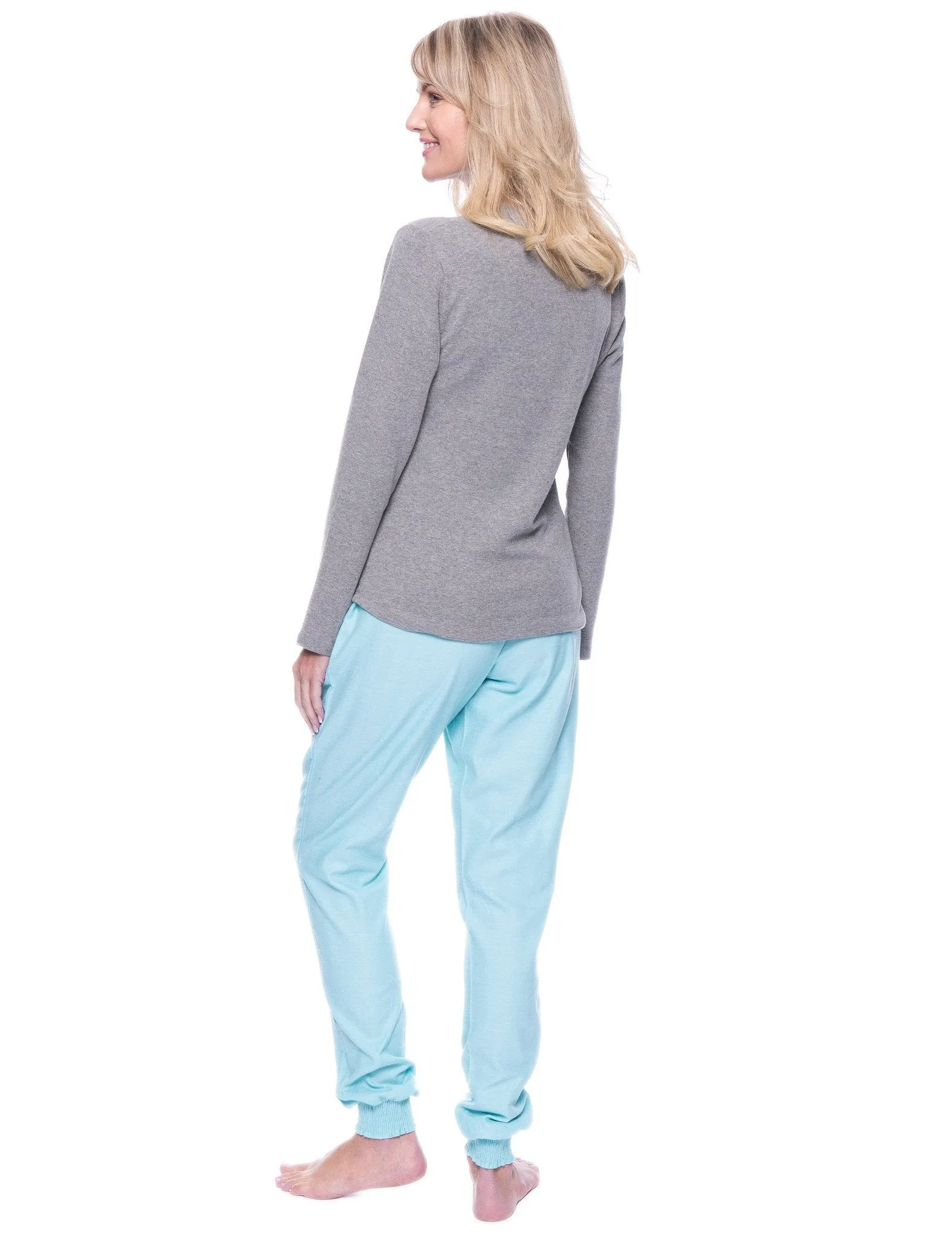 Women's Premium Flannel Jogger Lounge Set - Herringbone Aqua