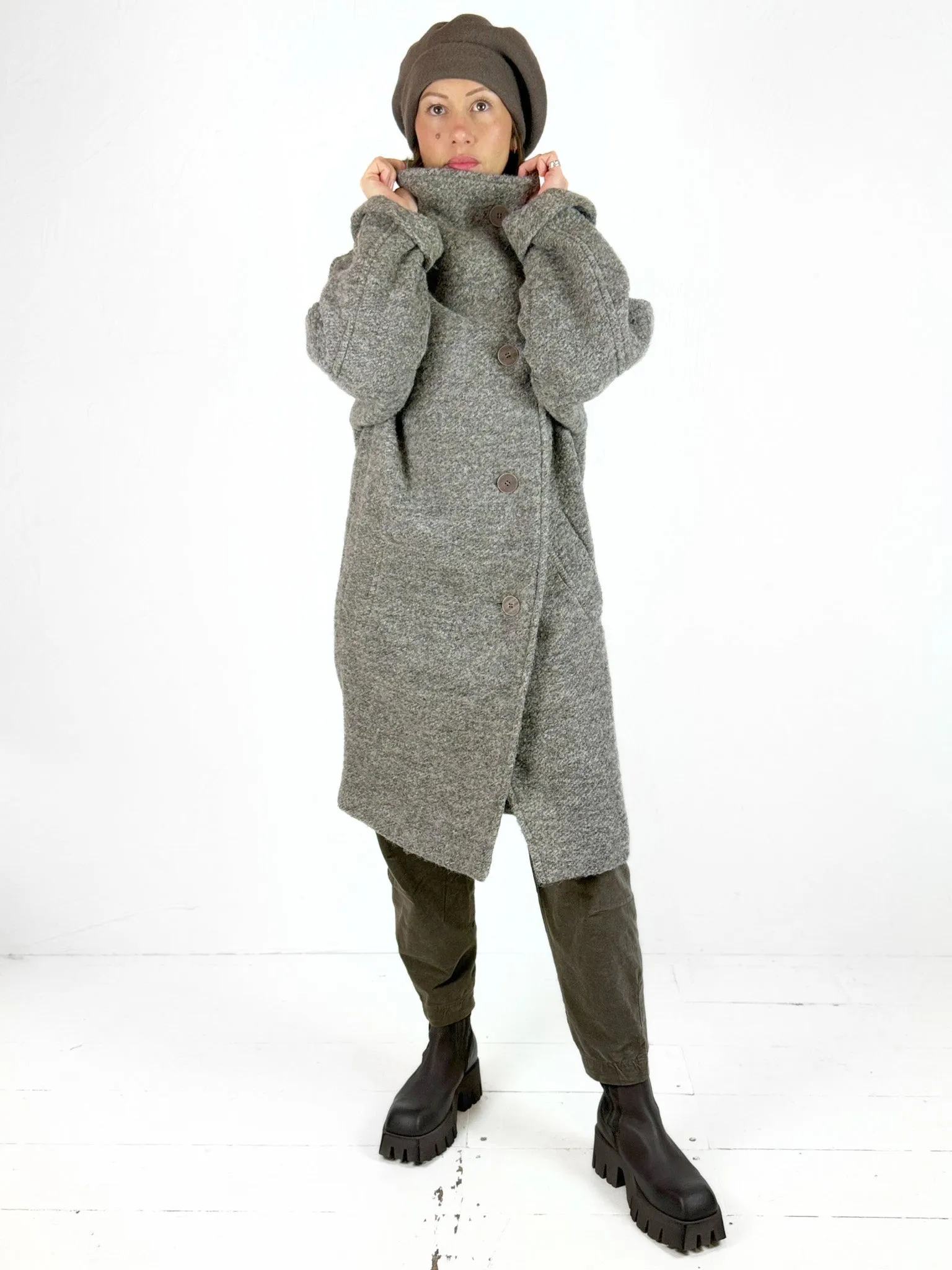 Wool and Alpaca Funnel Neck Coat by Ania Schierholt