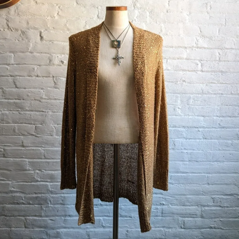 Y2K Vintage Funky Gold Knit Cardigan Sparkly Glitter Glam Statement Sweater Top