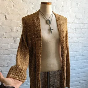 Y2K Vintage Funky Gold Knit Cardigan Sparkly Glitter Glam Statement Sweater Top