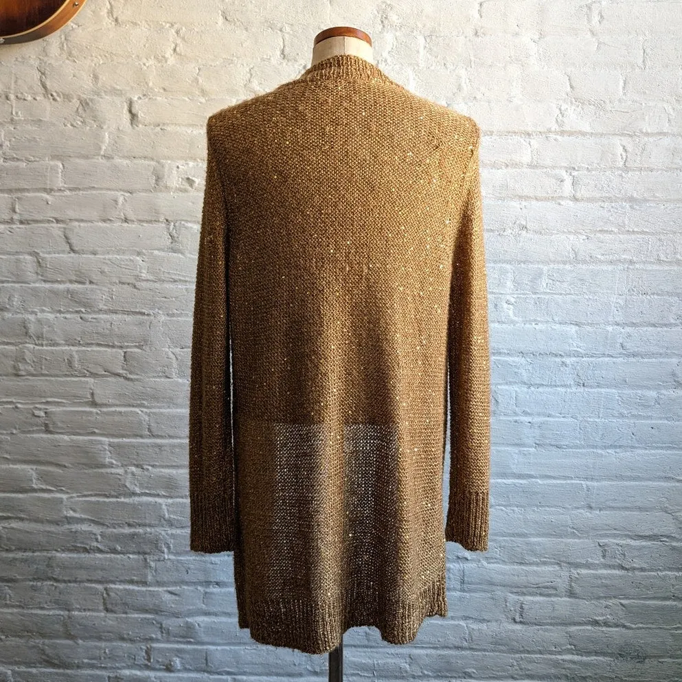 Y2K Vintage Funky Gold Knit Cardigan Sparkly Glitter Glam Statement Sweater Top