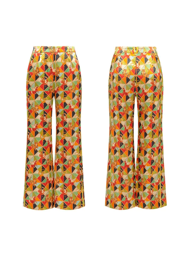 YAYING High-Waisted Print Flared Pants