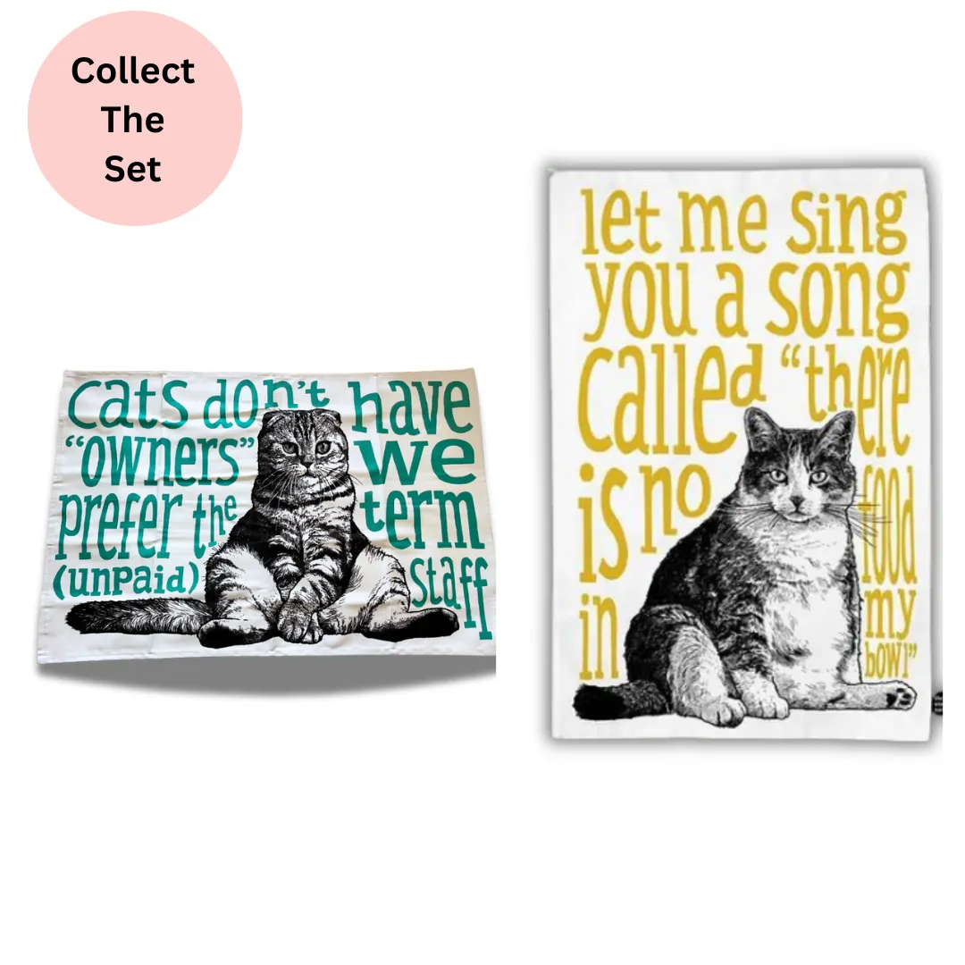 YELLOW HUNGRY CAT TEA TOWEL