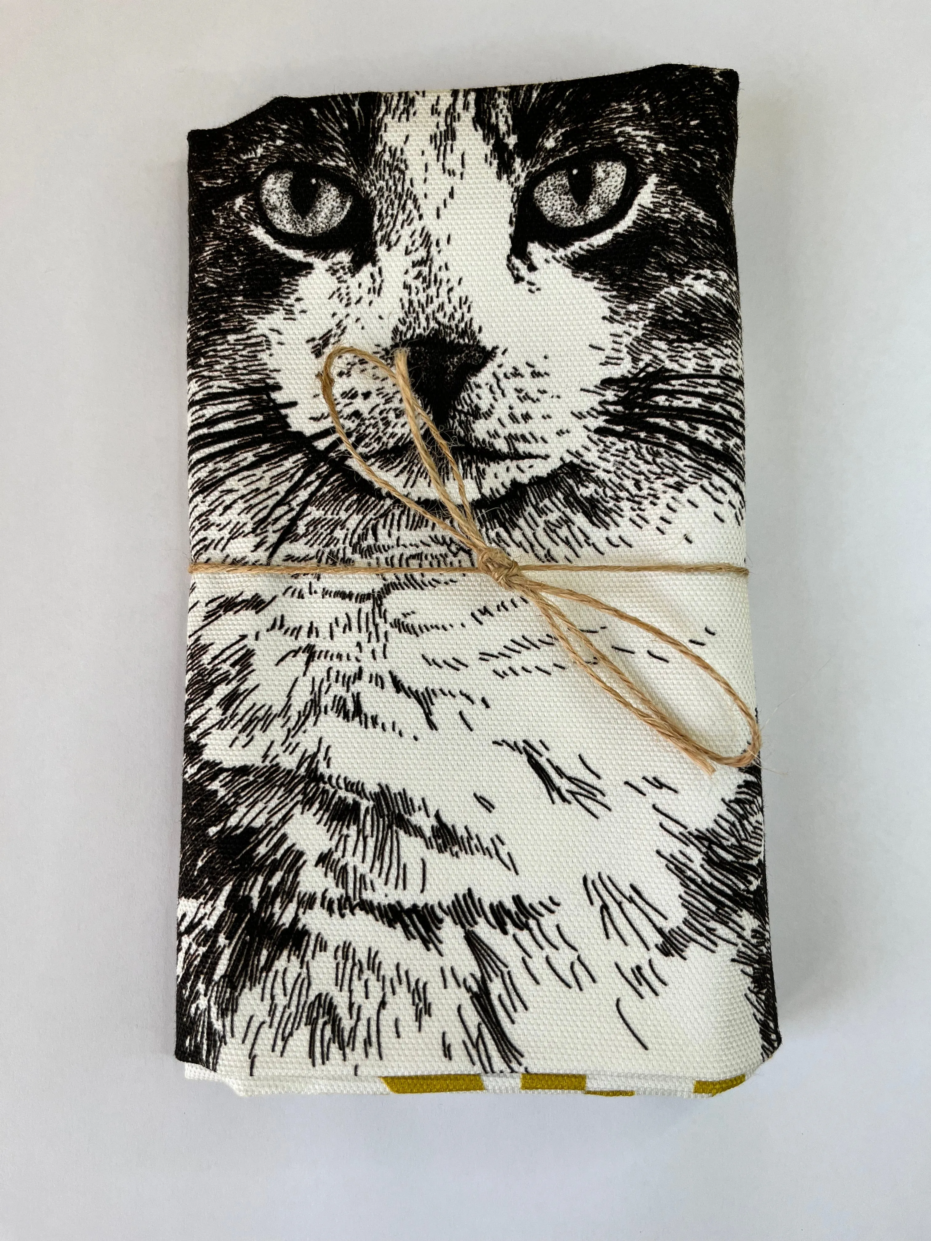 YELLOW HUNGRY CAT TEA TOWEL