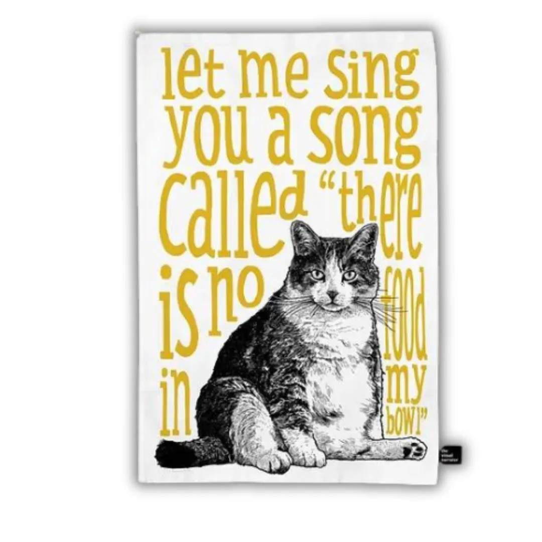 YELLOW HUNGRY CAT TEA TOWEL