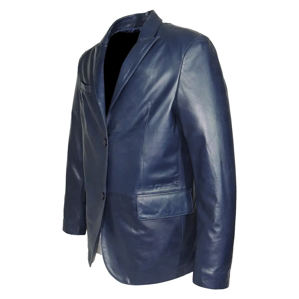 York Mens 2 Button Lambskin Leather Blazer