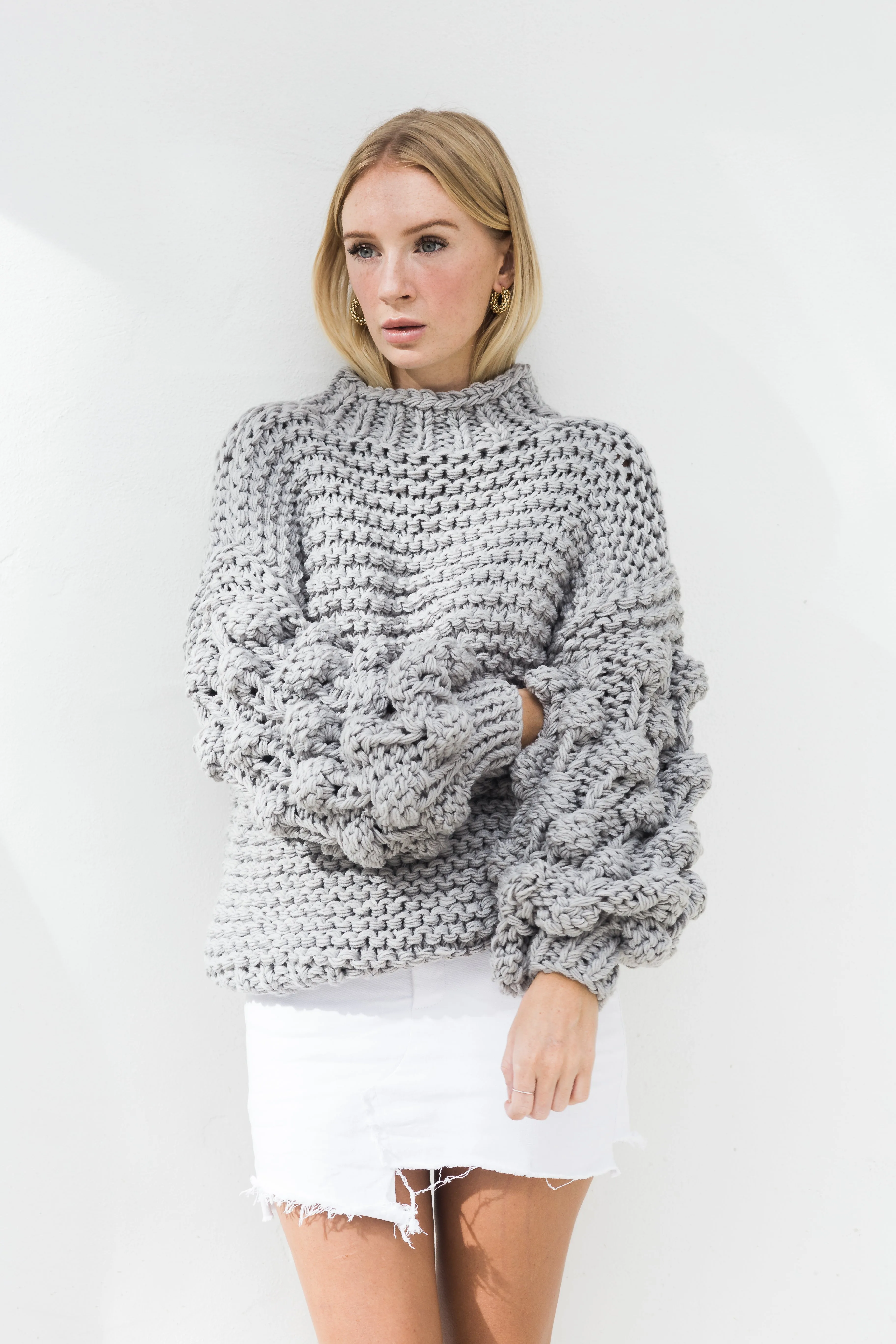 ZARENA BUBBLE KNIT SWEATER- GREY