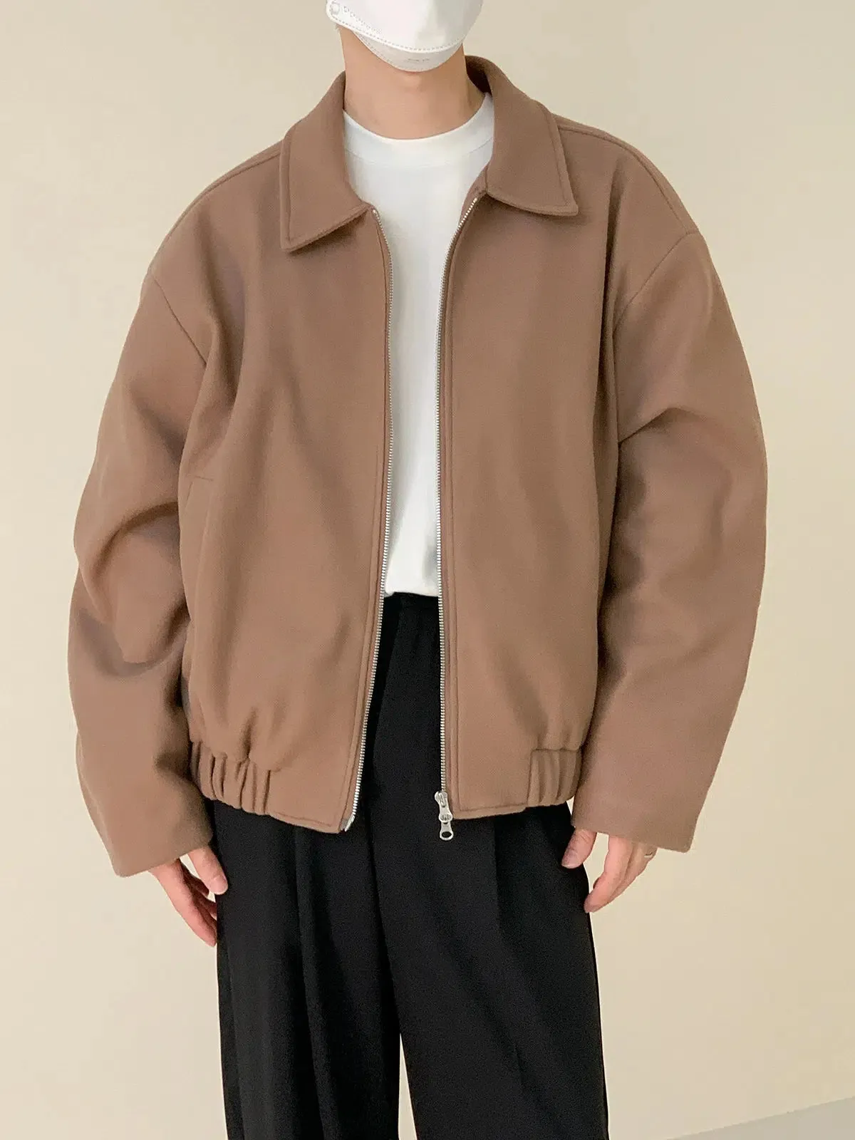 Zhou Solid Lapel Zip-Up Jacket