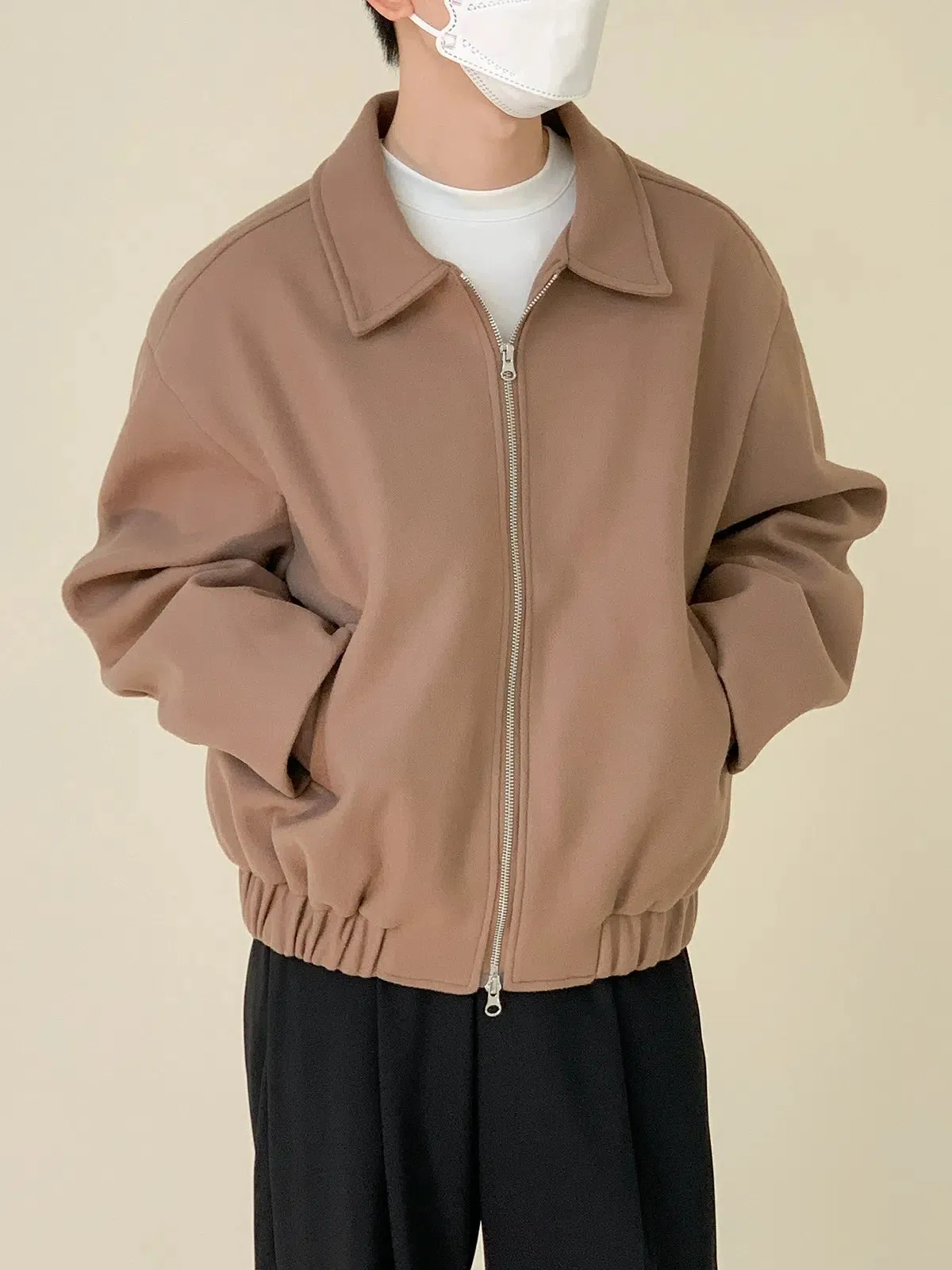 Zhou Solid Lapel Zip-Up Jacket