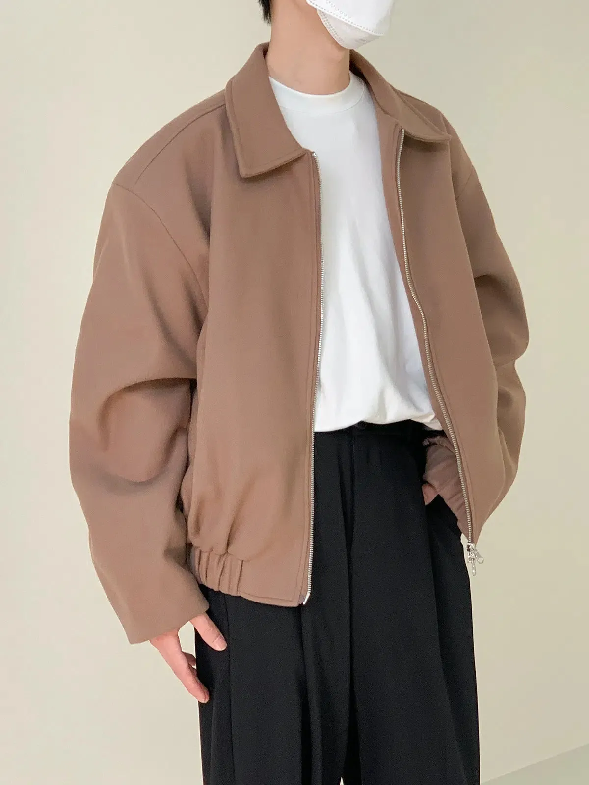 Zhou Solid Lapel Zip-Up Jacket